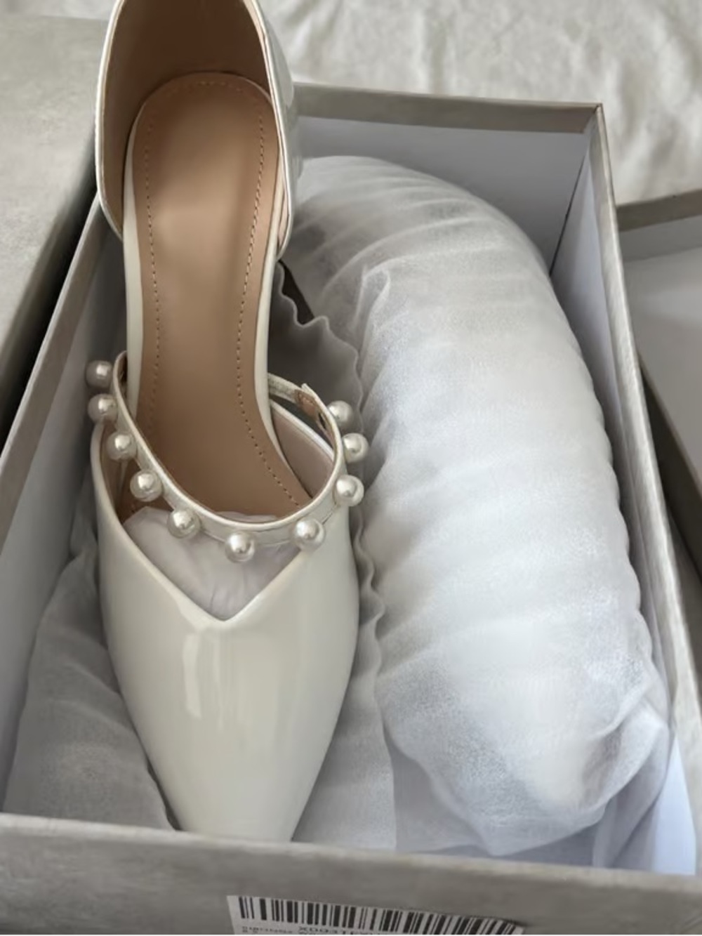 Pearl-Trim White Pointed-Toe Women's Flat
